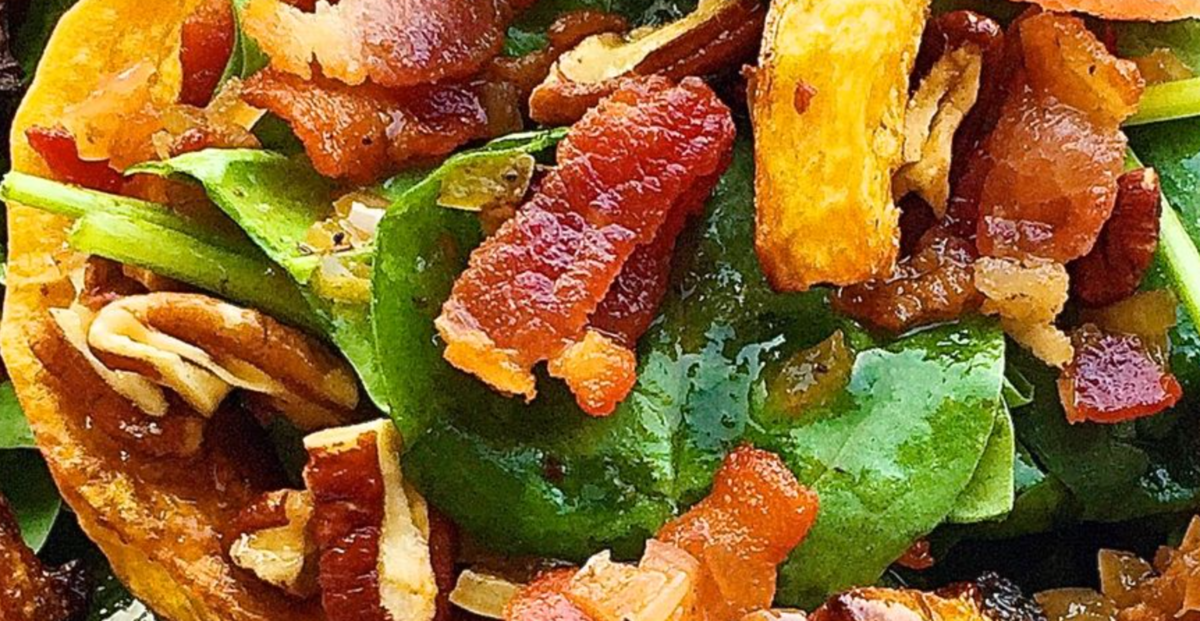 Crispy Butternut Squash Spinach Winter Braai Salad with Bacon