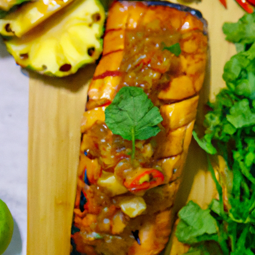 Salmon Fillet with Chili, Pineapple Salsa, coriander and Garlic